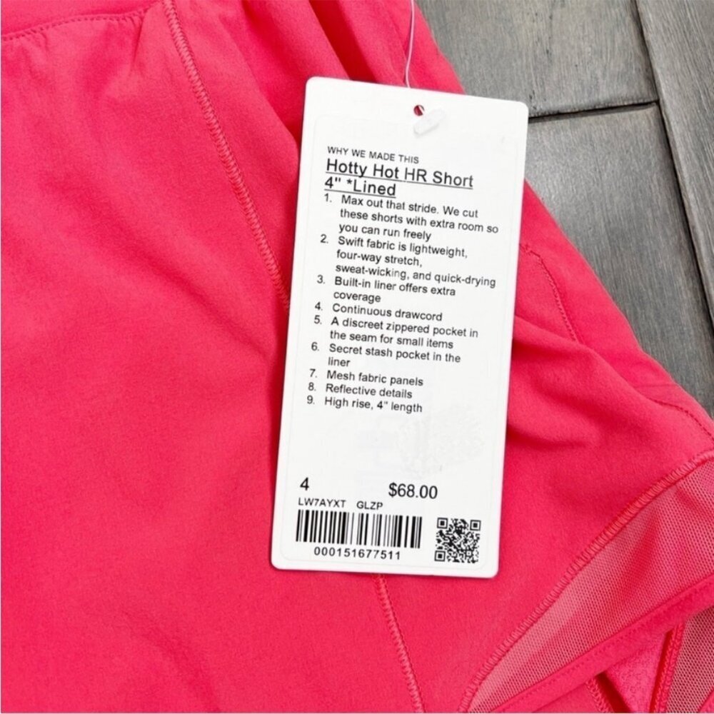 Lululemon NWT Hotty Hot Short *High-Rise Long 4" Glaze Pink - Picture 6 of 9